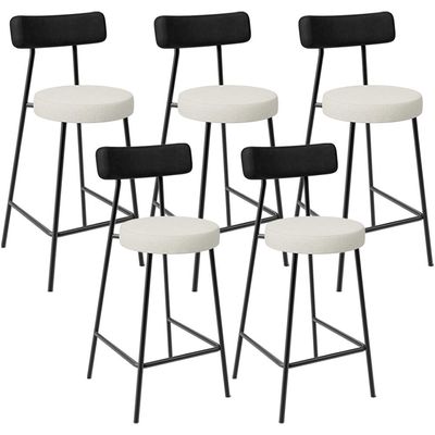 Kit 05 Banquetas Baixa Cozinha Sala Jantar Milão L02 Couríssimo Preto Linho Champagne - Lyam Decor