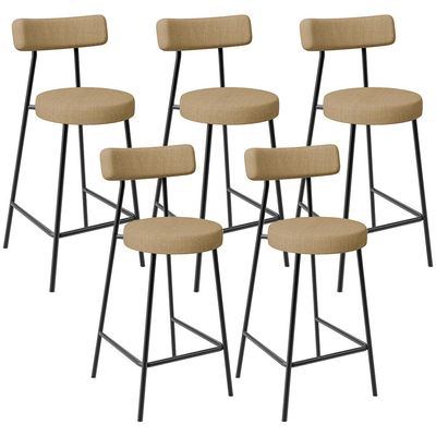 Kit 05 Banquetas Baixa Para Cozinha Sala De Jantar Bancada Milão L02 Linho Bege Escuro - Lyam Decor