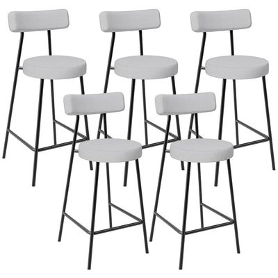 Kit 05 Banquetas Baixa Para Cozinha Sala De Jantar Bancada Milão L02 Linho Cinza - Lyam Decor