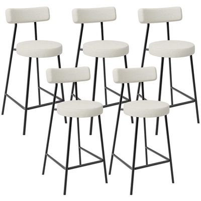 Kit 05 Banquetas Baixa Para Cozinha Sala De Jantar Bancada Milão L02 Linho Champagne - Lyam Decor