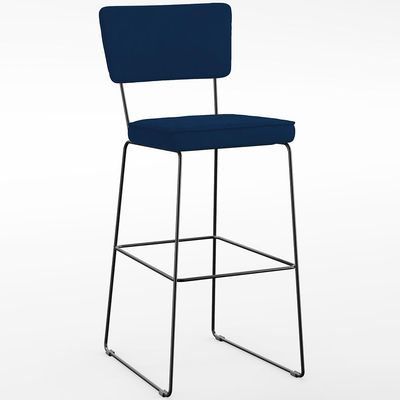 Kit 05 Banquetas Para Cozinha Sala De Jantar Base Em Aço Allana L02 Suede Azul Marinho - Lyam Decor