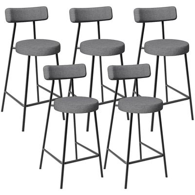 Kit 05 Banquetas Baixa Para Cozinha Sala De Jantar Bancada Milão L02 Linho Cinza Escuro - Lyam Decor