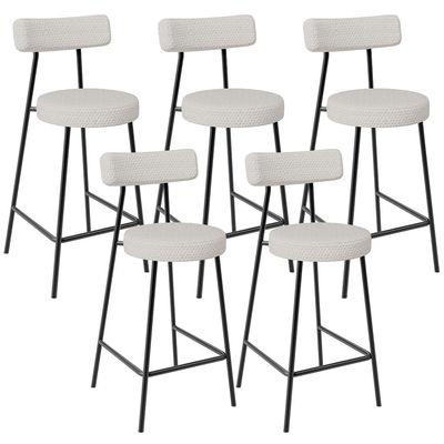 Kit 05 Banquetas Baixa Para Cozinha Sala De Jantar Bar Bancada Milão L02 Bouclê Cru - Lyam Decor