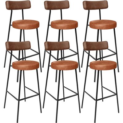 Kit 06 Banquetas Alta Bar Cozinha Sala De Jantar Milão L02 Couríssimo Marrom Camel - Lyam Decor