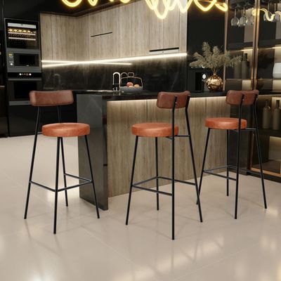 Kit 06 Banquetas Alta Bar Cozinha Sala De Jantar Milão L02 Couríssimo Marrom Camel - Lyam Decor