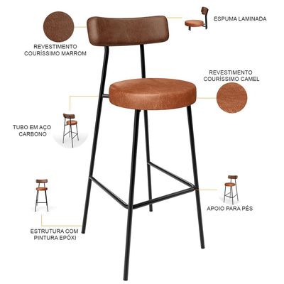 Kit 06 Banquetas Alta Bar Cozinha Sala De Jantar Milão L02 Couríssimo Marrom Camel - Lyam Decor