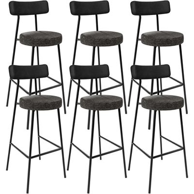 Kit 06 Banquetas Alta Bar Cozinha Sala De Jantar Milão L02 Couríssimo Preto Linho Chumbo - Lyam Decor
