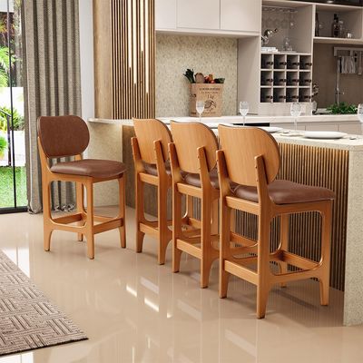 Kit 05 Banquetas Baixa Bar Cozinha E Sala De Jantar Fixa Betta L02 Imbuia Couríssimo Marrom - Lyam Decor