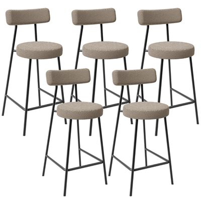 Kit 05 Banquetas Baixa Para Cozinha Sala De Jantar Bar Bancada Milão L02 Bouclê Bege - Lyam Decor