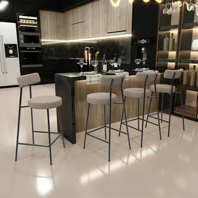Kit 05 Banquetas Baixa Para Cozinha Sala De Jantar Bar Bancada Milão L02 Bouclê Bege - Lyam Decor