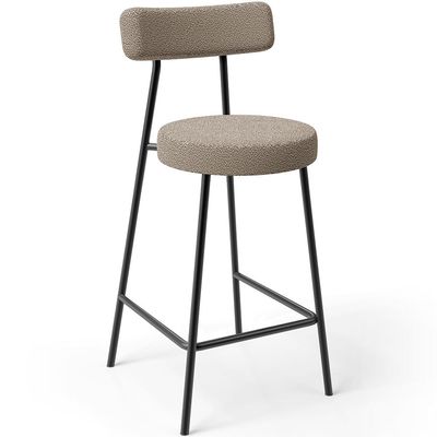 Kit 05 Banquetas Baixa Para Cozinha Sala De Jantar Bar Bancada Milão L02 Bouclê Bege - Lyam Decor