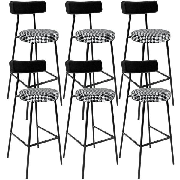 Kit 06 Banquetas Alta Cozinha Sala Jantar Em Aço Milão L02 Couríssimo Preto Pied Poule - Lyam Decor
