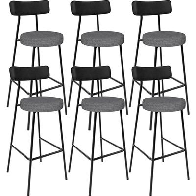 Kit 06 Banquetas Alta Cozinha Sala Jantar Milão L02 Couríssimo Preto Linho Cinza Escuro - Lyam Decor