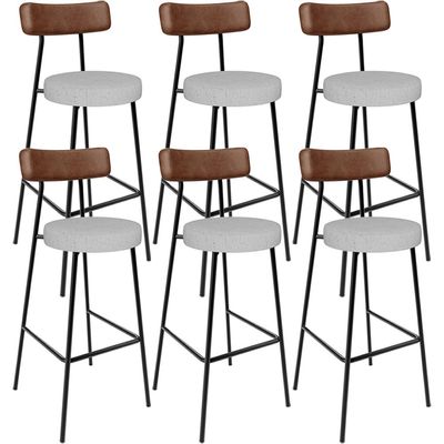 Kit 06 Banquetas Alta Cozinha Bar Sala Jantar Milão L02 Couríssimo Marrom Linho Cinza - Lyam Decor