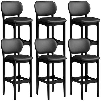 Kit 06 Banquetas Alta Para Cozinha Madeira Fixa Betta L02 Preto Couríssimo Preto - Lyam Decor