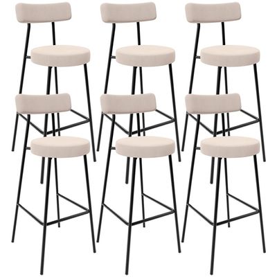 Kit 06 Banquetas Altas Cozinha Bar Sala De Jantar Em Aço Milão L02 Suede Bege - Lyam Decor