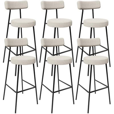 Kit 06 Banquetas Altas Cozinha Bar Sala De Jantar Em Aço Milão L02 Bouclê Creme - Lyam Decor
