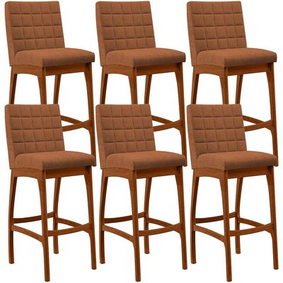 Kit 06 Banquetas Alta Para Cozinha Sala De Jantar Fixa Mila L02 Bouclê Terracota - Lyam Decor