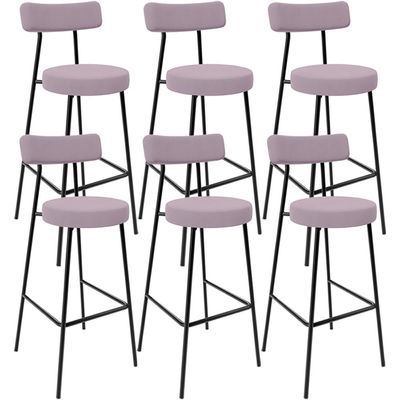Kit 06 Banquetas Altas Cozinha Bar Sala De Jantar Em Aço Milão L02 Suede Rosê - Lyam Decor