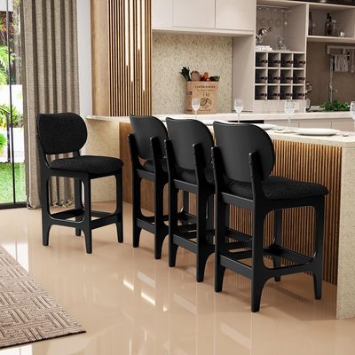Kit 06 Banquetas Baixa Bar Cozinha E Sala De Jantar Fixa Betta L02 Preto Linho Chumbo - Lyam Decor