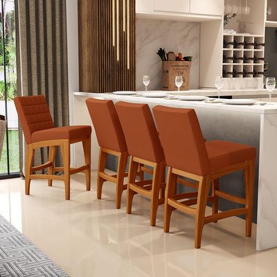Kit 06 Banquetas Baixa Cozinha Bancada Bar Sala Jantar Fixa Mila L02 Tecido Terracota - Lyam Decor