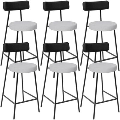 Kit 06 Banquetas Baixa Bar Cozinha Sala Jantar Milão L02 Couríssimo Preto Linho Cinza - Lyam Decor