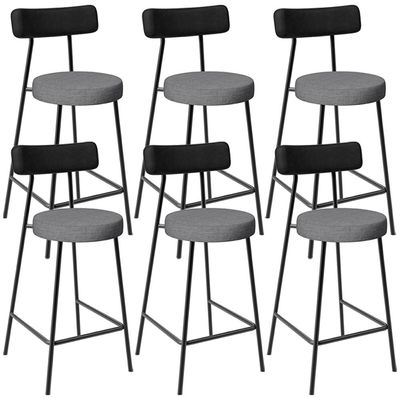 Kit 06 Banquetas Baixa Cozinha Jantar Milão L02 Couríssimo Preto Linho Cinza Escuro - Lyam Decor