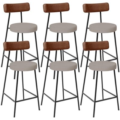 Kit 06 Banquetas Baixa Cozinha Sala De Jantar Milão L02 Couríssimo Marrom Linho Bege - Lyam Decor