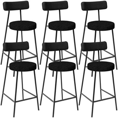 Kit 06 Banquetas Baixa Cozinha Sala Jantar Bancada Milão L02 Couríssimo Preto Linho Chumbo - Lyam Decor