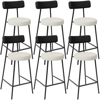 Kit 06 Banquetas Baixa Cozinha Sala Jantar Milão L02 Couríssimo Preto Linho Champagne - Lyam Decor