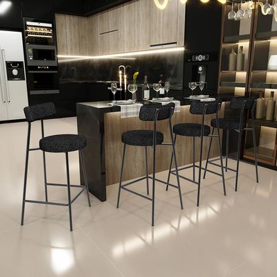 Kit 06 Banquetas Baixa Para Cozinha Sala De Jantar Bancada Milão L02 Linho Chumbo - Lyam Decor