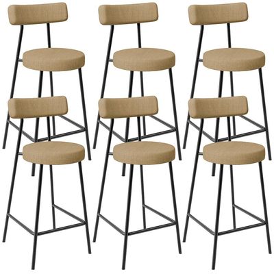 Kit 06 Banquetas Baixa Para Cozinha Sala De Jantar Bancada Milão L02 Linho Bege Escuro - Lyam Decor