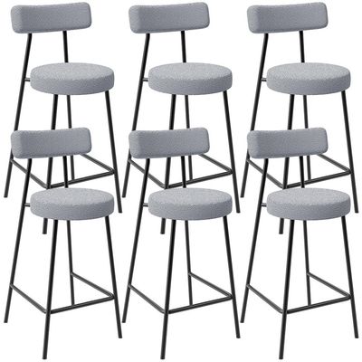 Kit 06 Banquetas Baixa Para Cozinha Sala De Jantar Bar Bancada Milão L02 Bouclê Cinza - Lyam Decor