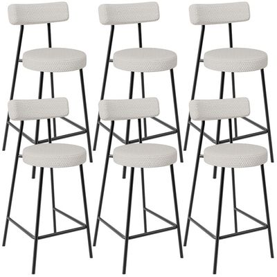 Kit 06 Banquetas Baixa Para Cozinha Sala De Jantar Bar Bancada Milão L02 Bouclê Cru - Lyam Decor