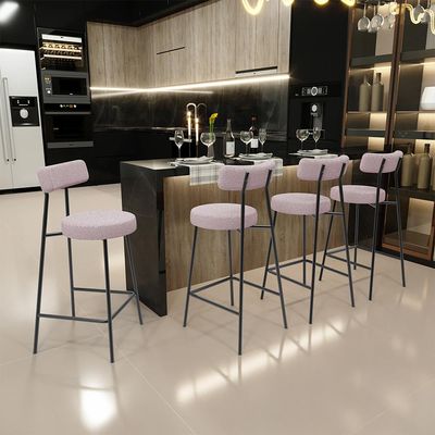 Kit 06 Banquetas Baixa Para Cozinha Sala De Jantar Bar Bancada Milão L02 Bouclê Rosê - Lyam Decor