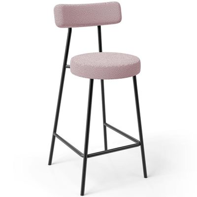 Kit 06 Banquetas Baixa Para Cozinha Sala De Jantar Bar Bancada Milão L02 Bouclê Rosê - Lyam Decor