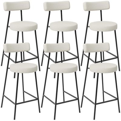Kit 06 Banquetas Baixa Para Cozinha Sala De Jantar Bancada Milão L02 Linho Champagne - Lyam Decor