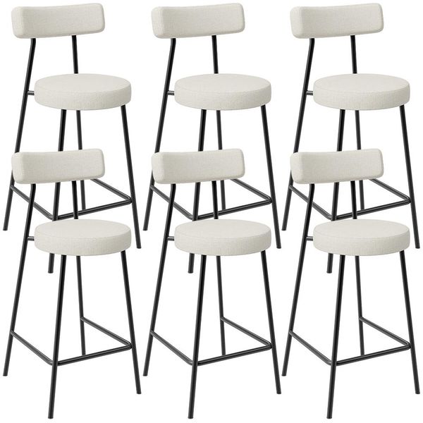 Kit 06 Banquetas Baixa Para Cozinha Sala De Jantar Bancada Milão L02 Linho Champagne - Lyam Decor