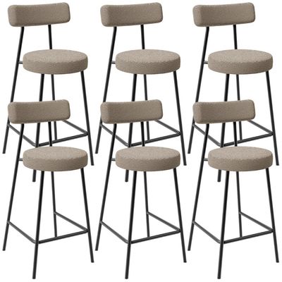 Kit 06 Banquetas Baixa Para Cozinha Sala De Jantar Bar Bancada Milão L02 Bouclê Bege - Lyam Decor
