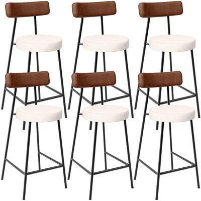 Kit 06 Banquetas Baixa Cozinha Sala De Jantar Milão L02 Couríssimo Marrom Linho Cru - Lyam Decor
