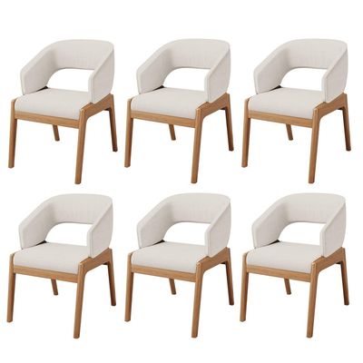 Kit 06 Cadeiras de Jantar e Estar Living Estofada Lince L02 Linho Cru - Lyam Decor