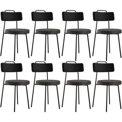 Kit 08 Cadeiras Decorativa Estofada Sala Jantar Barcelona L02 Couríssimo Preto Linho Chumbo - Lyam