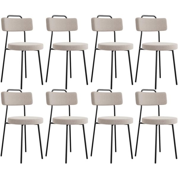 Kit 08 Cadeiras Decorativas Estofada Para Sala De Jantar Barcelona L02 Bouclê Creme - Lyam Decor