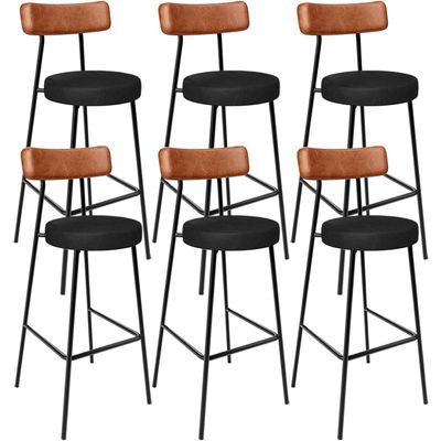 Kit 06 Banquetas Alta Bar Cozinha Sala De Jantar Milão L02 Couríssimo Camel Preto - Lyam Decor