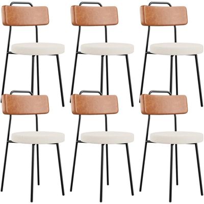 Kit 06 Cadeiras Decorativas Estofada Sala De Jantar Barcelona L02 Couríssimo Camel Linho Cru - Lyam
