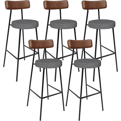 Kit 5 Banqueta Alta Cozinha Sala Jantar Milão L02 Couríssimo Marrom Linho Cinza Escuro - Lyam Decor