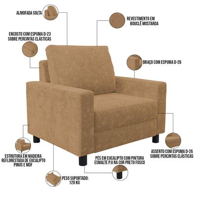 Poltrona Decorativa Para Sala De Estar E Recepção Malta L02 Bouclê Mostarda - Lyam Decor