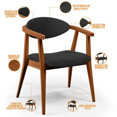 Poltrona Decorativa Para Sala De Estar E Recepção Cecília L02 Bouclê Preto - Lyam Decor