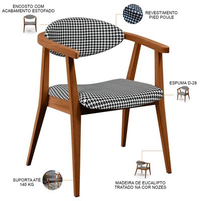 Poltrona Decorativa Para Sala de Estar Jantar Cecília L02 Pied Poule - Lyam Decor