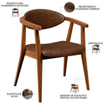 Poltrona Decorativa Para Sala de Estar Jantar Cecília L02 Couríssimo Marrom - Lyam Decor